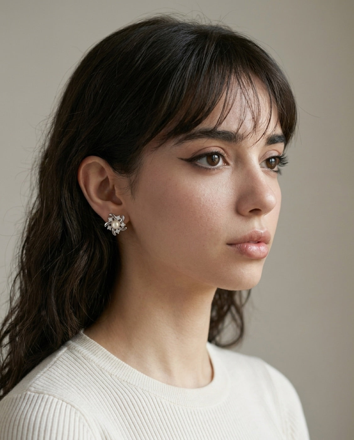 Pinwheel Pearl Studs worn