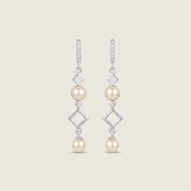 Rhombus Pearl Cascade Earrings in 92.5 sterling silver and freshwater pearl