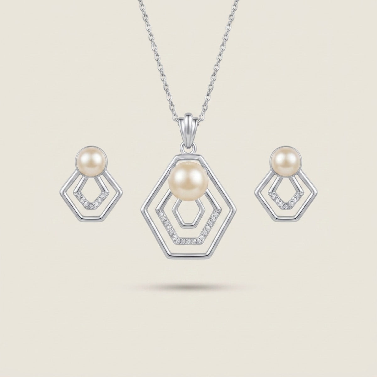 Hexagon Pearl Pendant Set