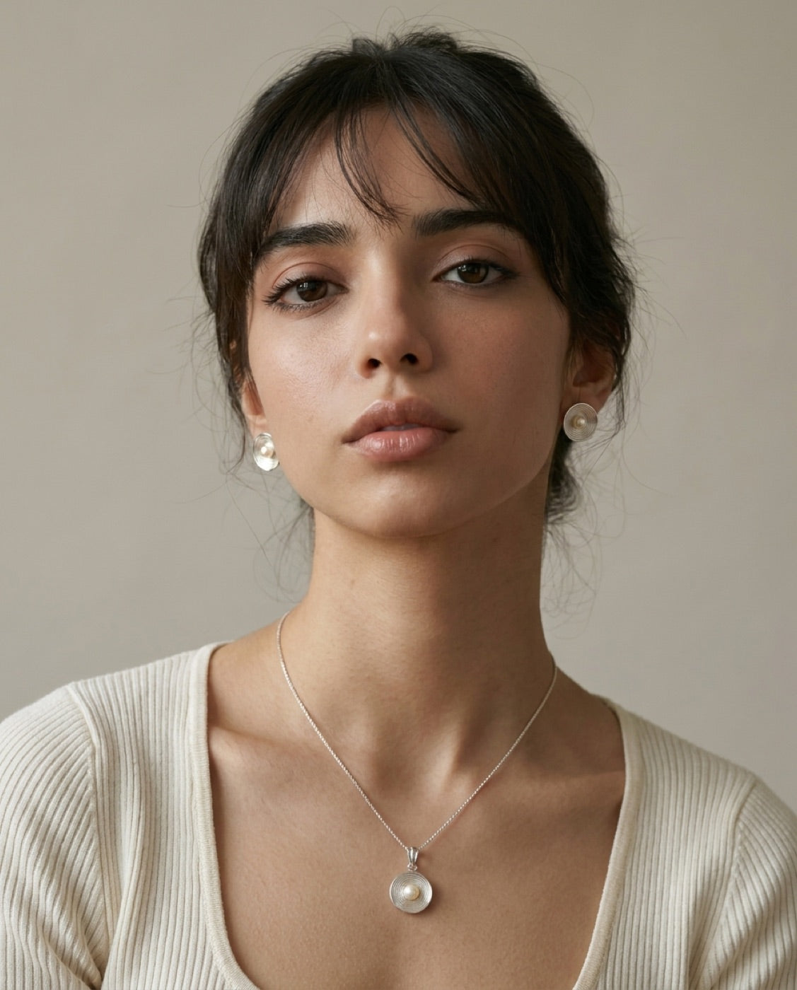 Spiral Pearl Pendant Set worn