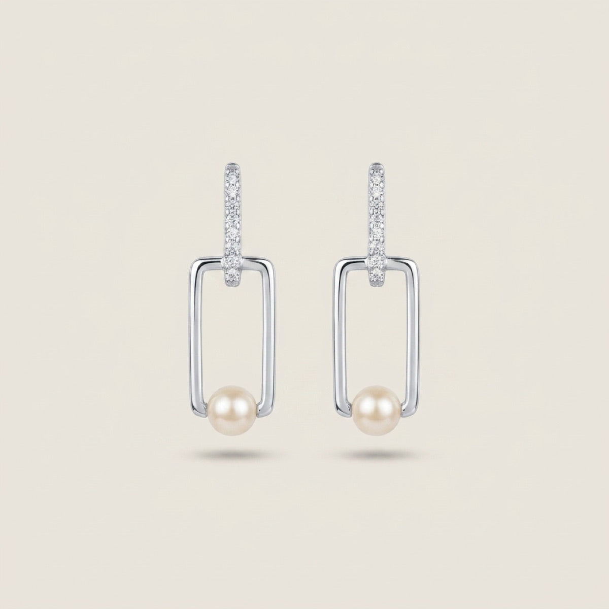 Rectangle Pearl Drop Earrings