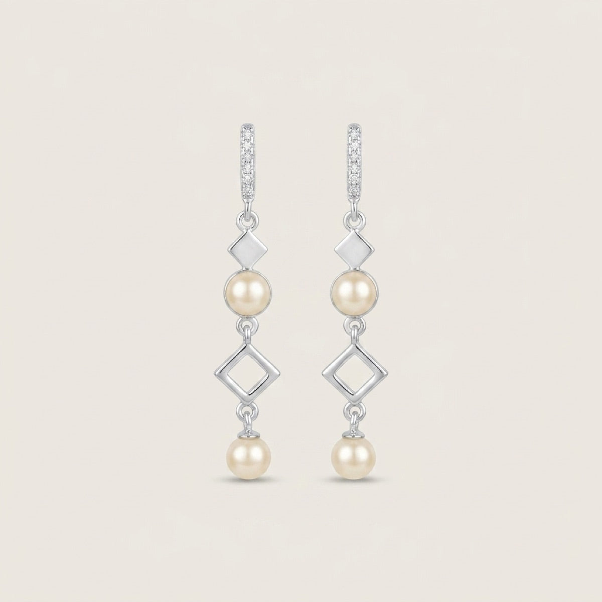 Rhombus Pearl Cascade Earrings
