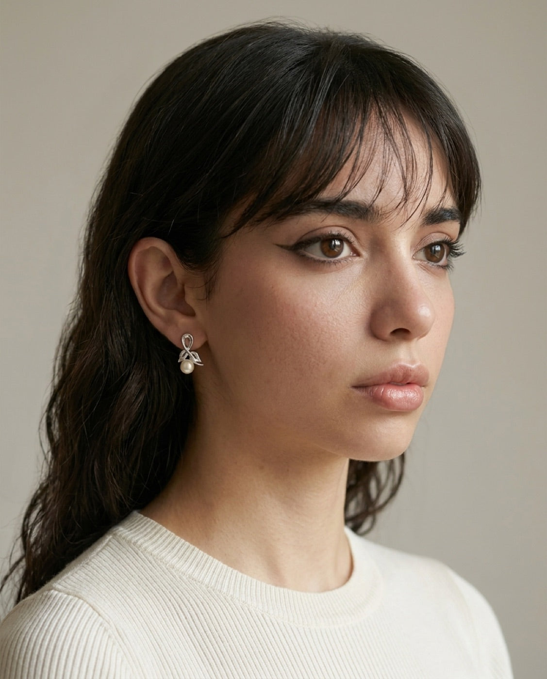 Infinity Pearl Drop Earrings worn
