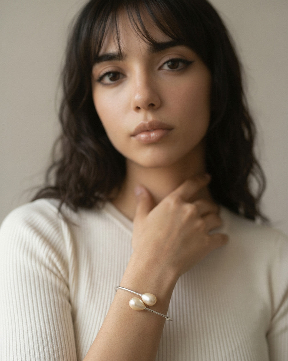 Twin Baroque Pearl Cuff worn