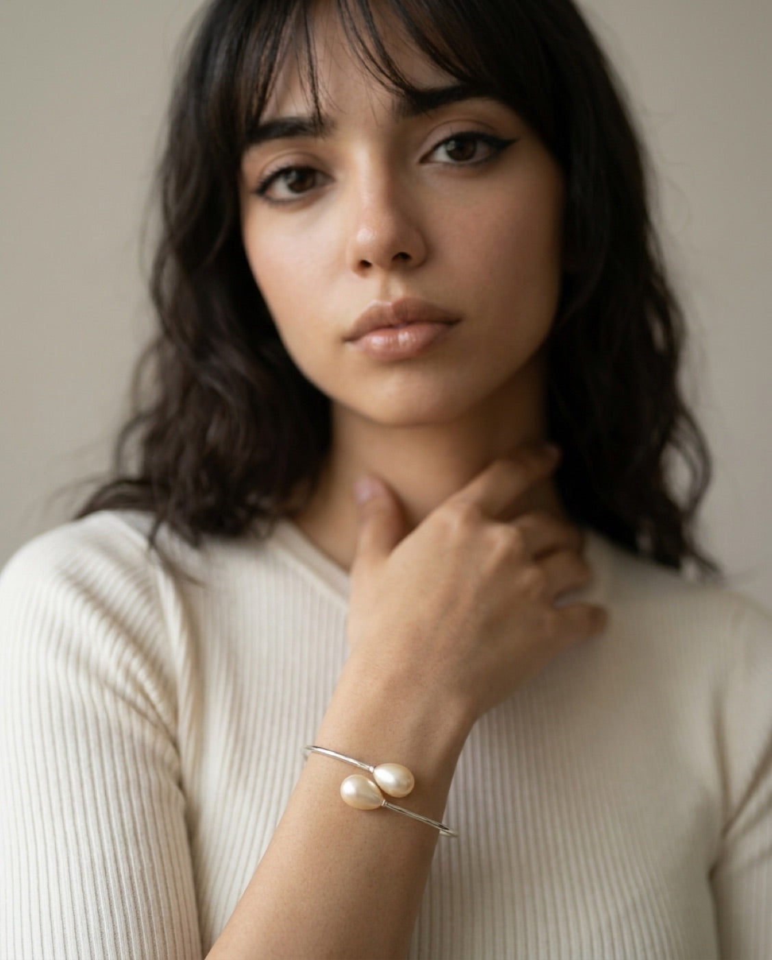 Twin Baroque Pearl Cuff worn